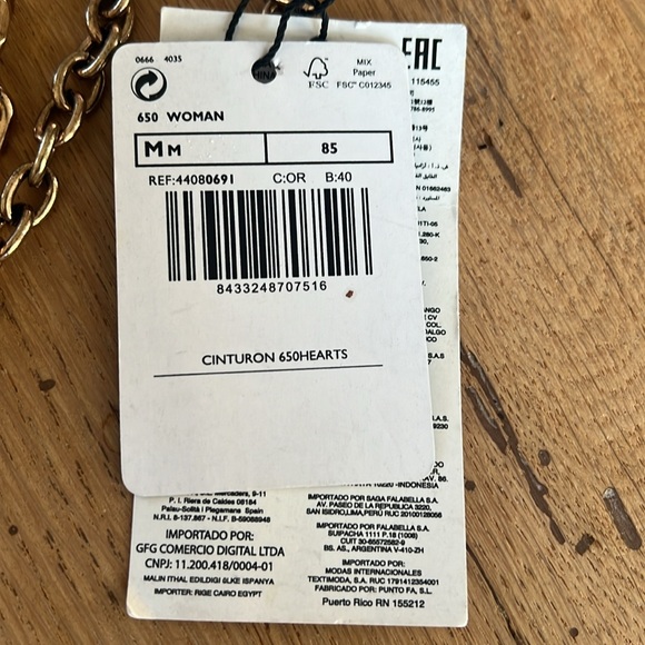 Mango Women Cinturon 650hearts Decorative Chain Belt Gold Toned Size Medium 85 - Picture 5 of 7